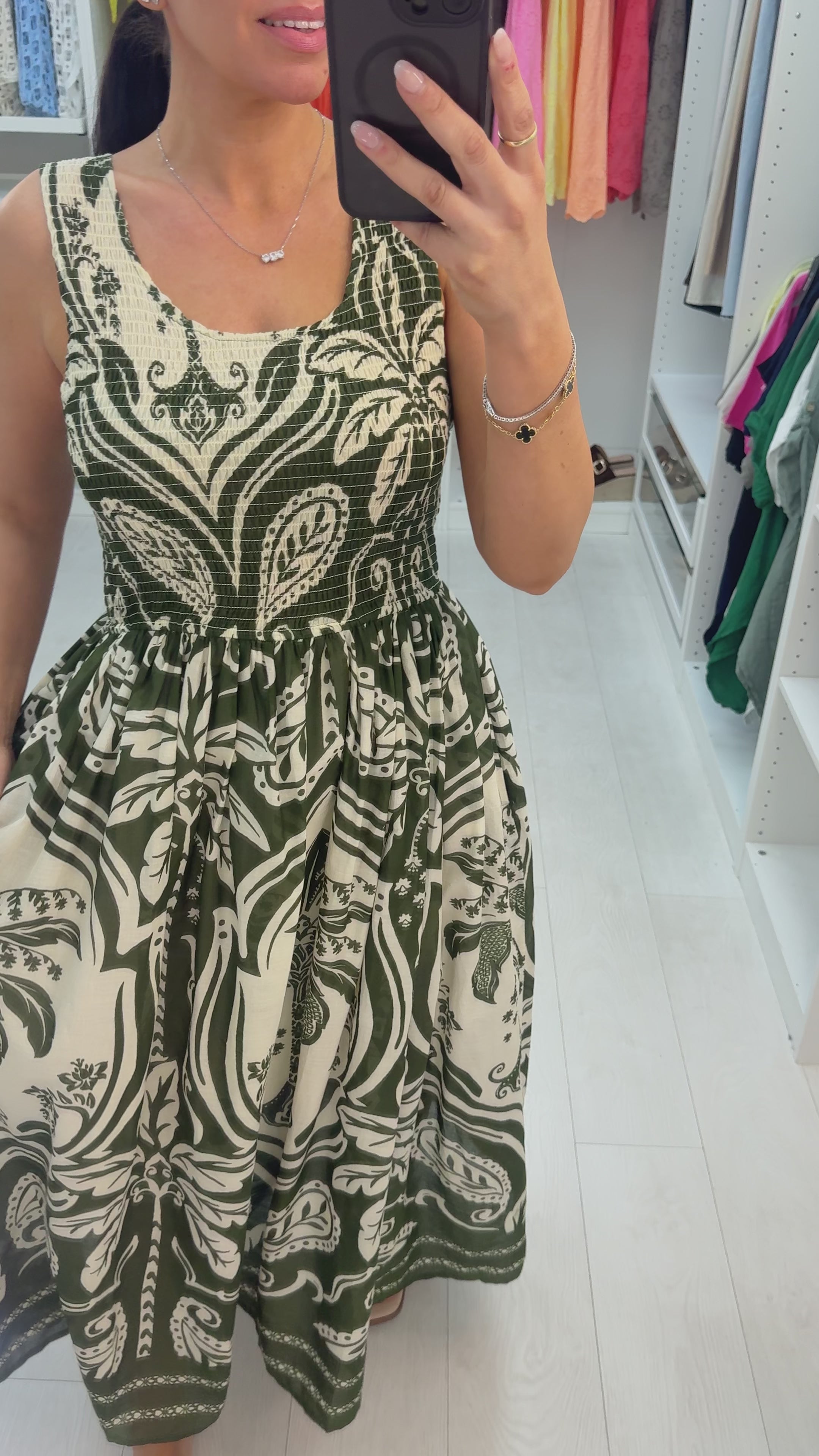 Load video: Quinn Abstract Print Shirred Bust Poplin Dress