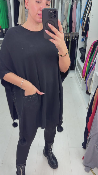 Fauna Plain Diamante Detail Poncho Jumper