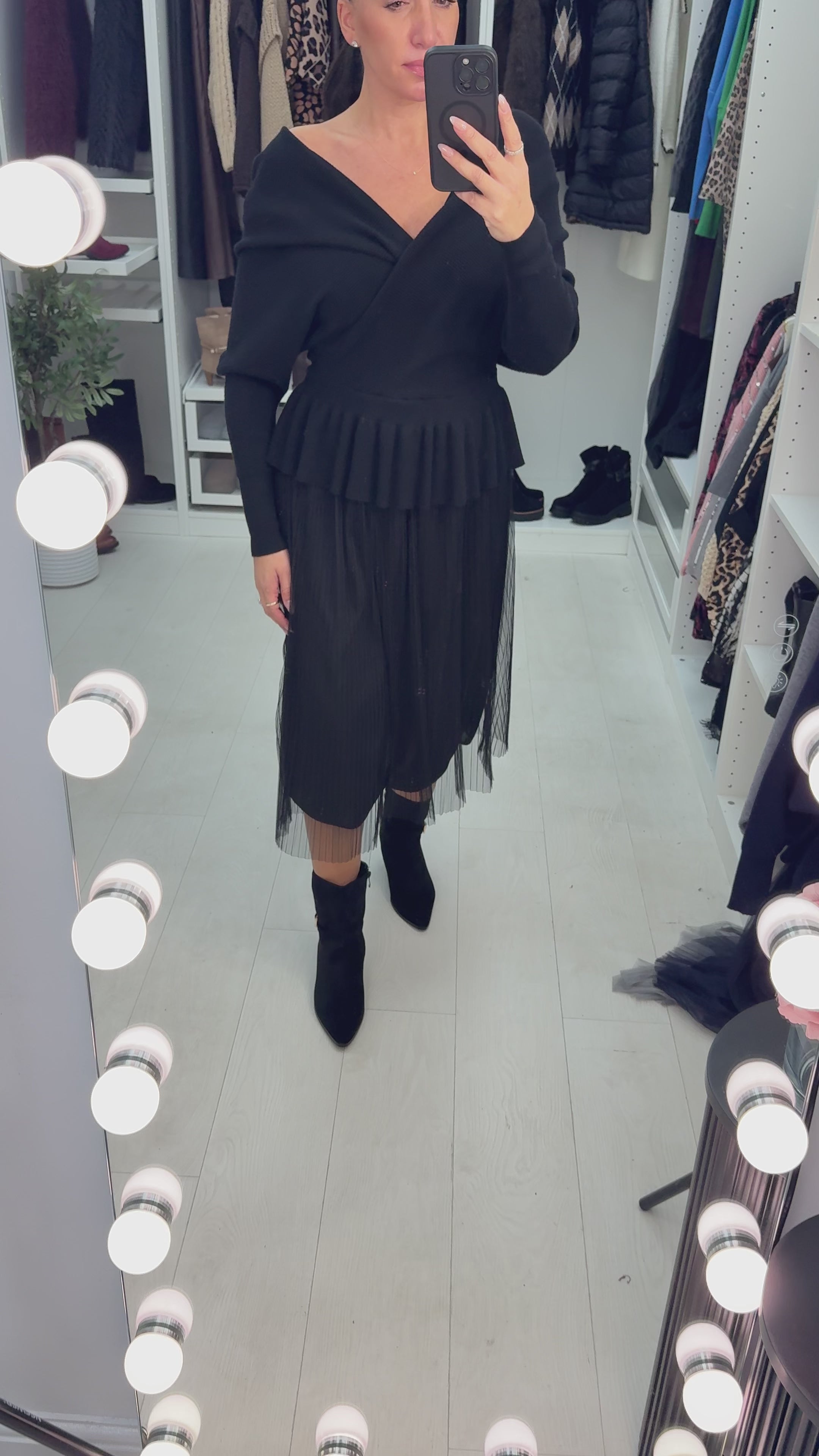 Marceline Pleated Mesh Skirt Knit Dress