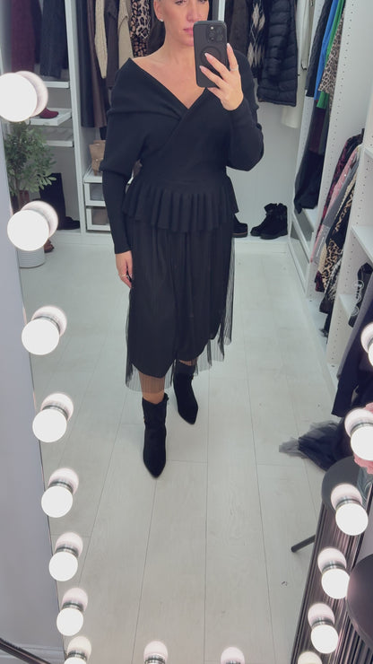 Marceline Pleated Mesh Skirt Knit Dress