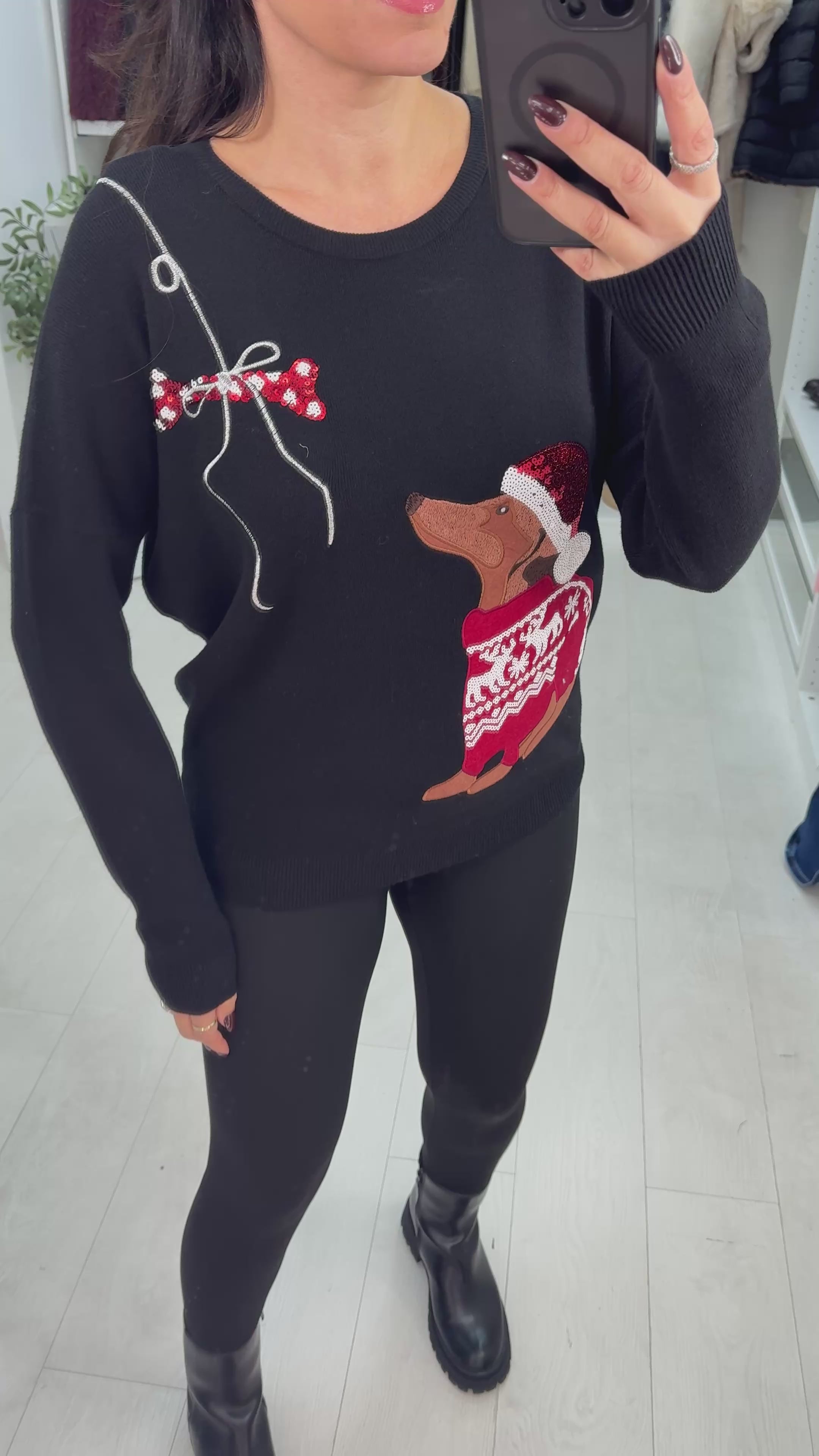 Load video: Kaye Sequin Dog Embellished Christmas Jumper