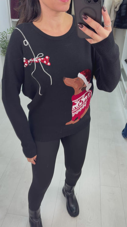 Kaye Sequin Dog Embellished Christmas Jumper