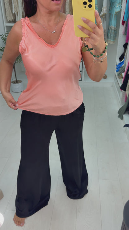 Juana Frill V Neck Satin Top