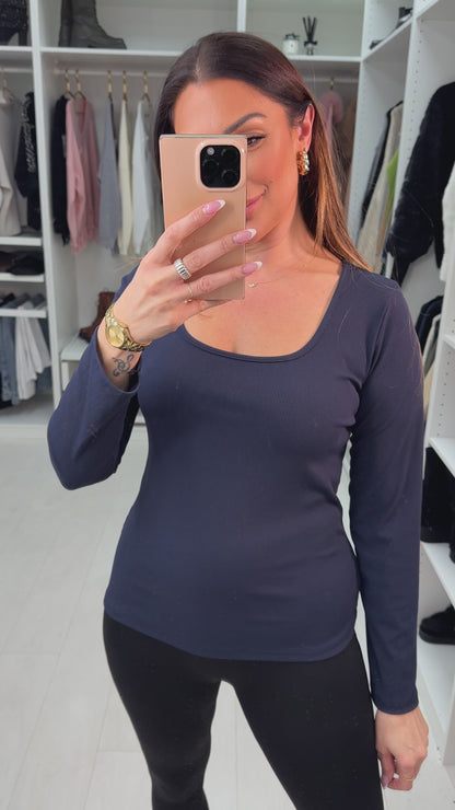 Joey Plain Ribbed Long Sleeve Basic Top