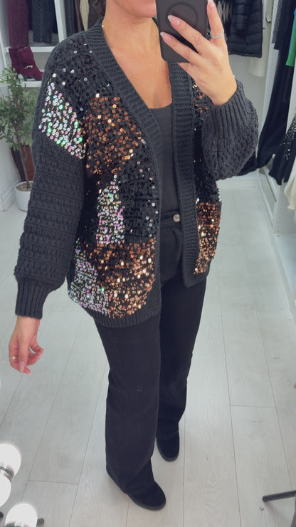 Jacqui Sequin Embellished Chunky Open Front Cardigan