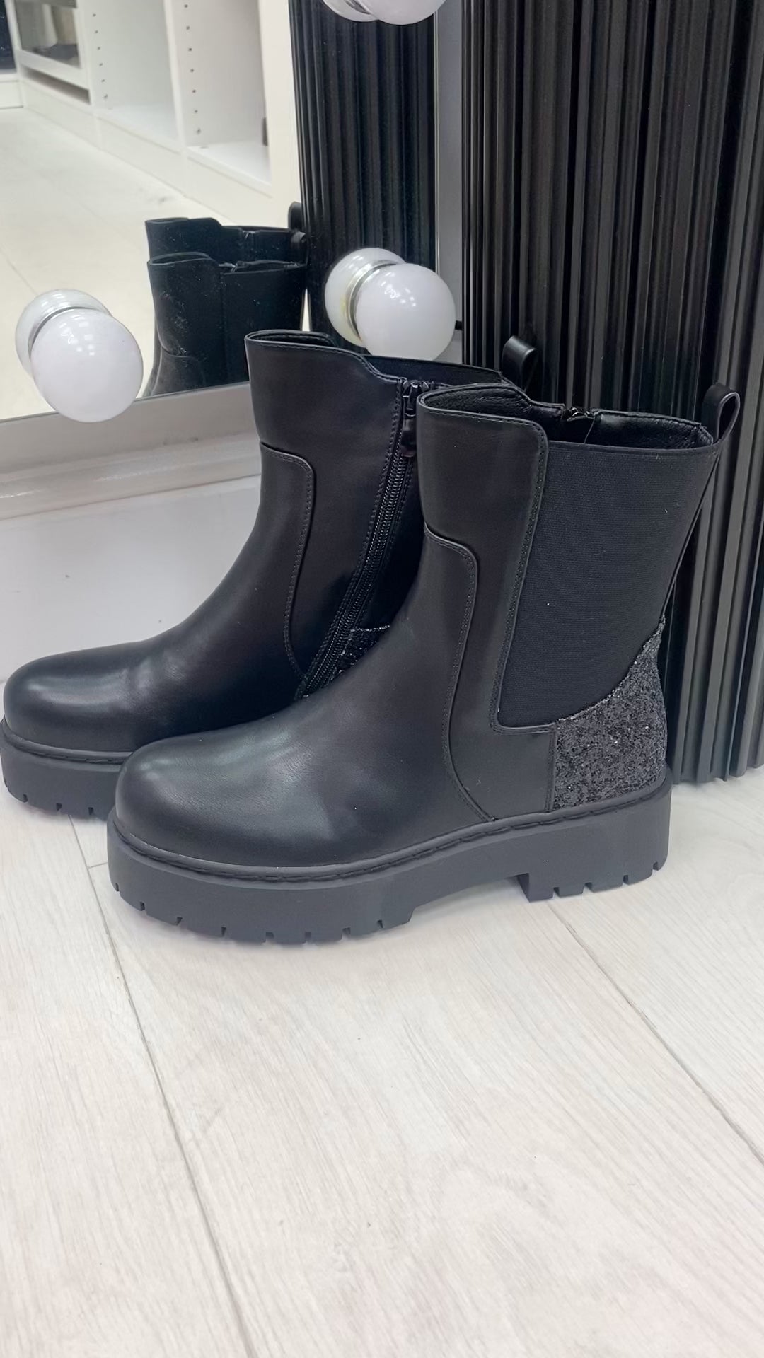 Load video: Tulissa Glitter Detail Ankle Boot