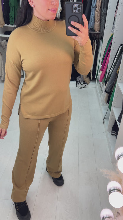 Simay High Neck Ribbed Jumper & Wide Leg Set