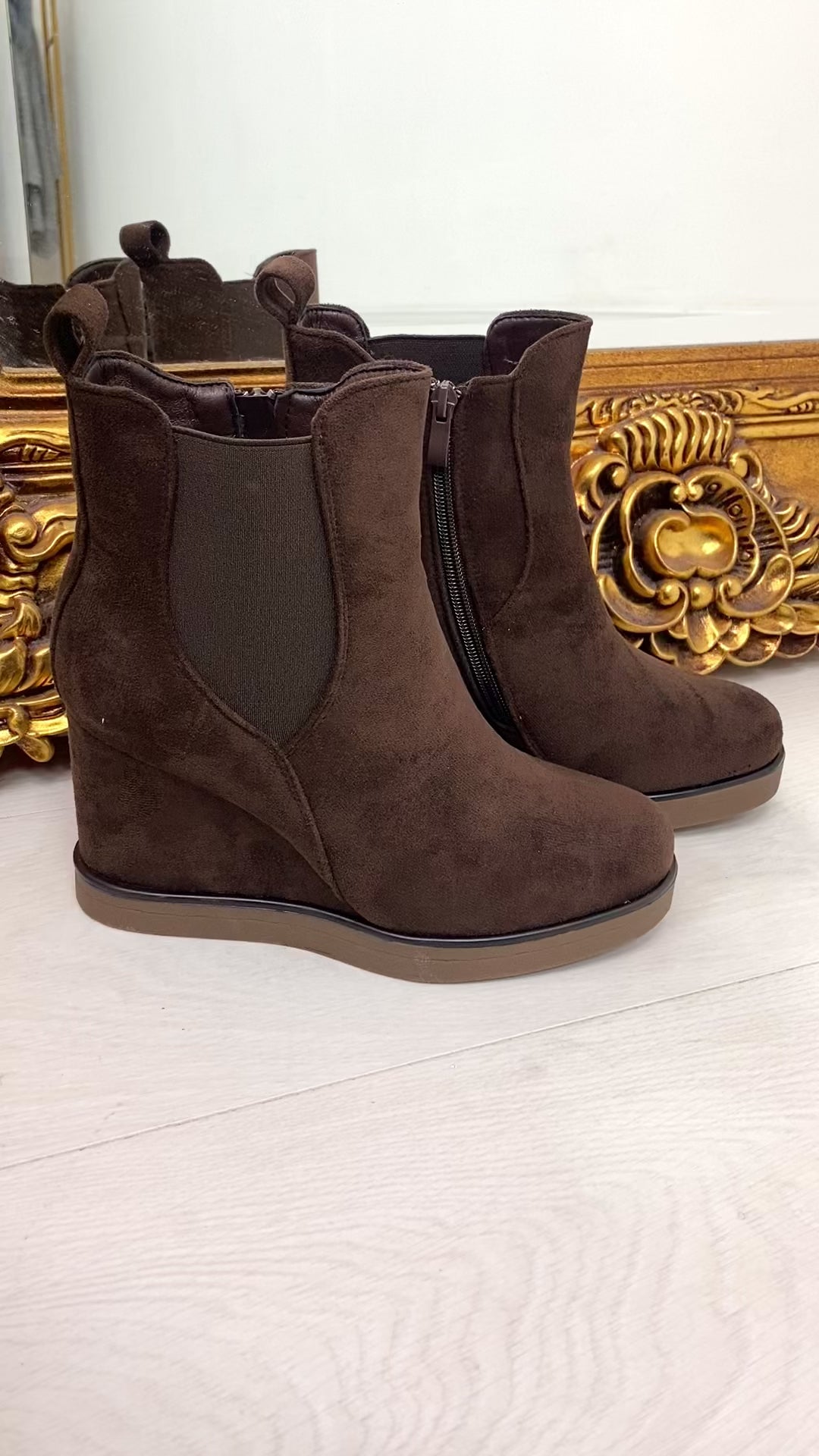 Load video: Tiana Plain Faux Suede Wedge Boots