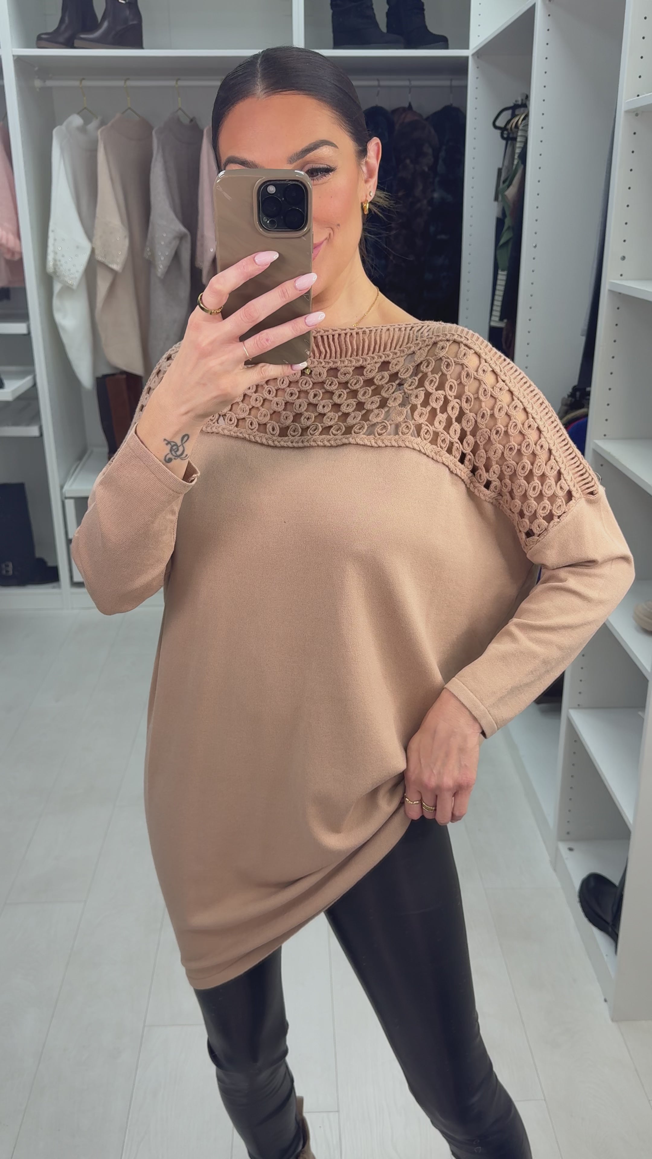 Ginevra Plain Crochet Detail Longline Jumper