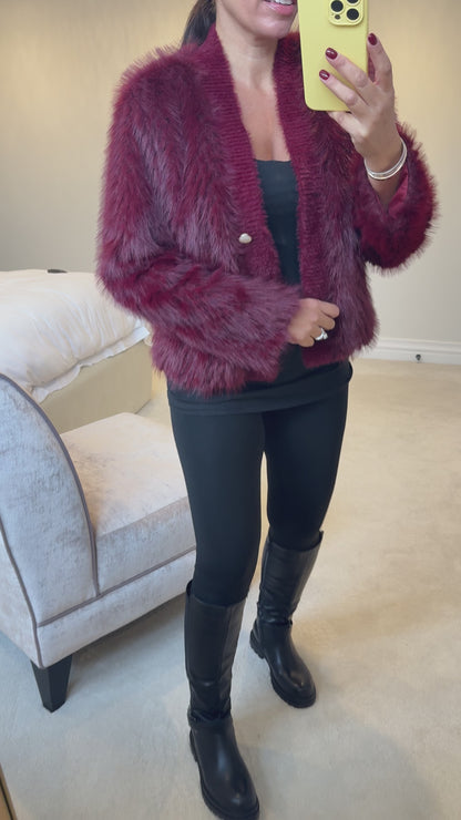 Joyanna Faux Fur Button Front Cardigan