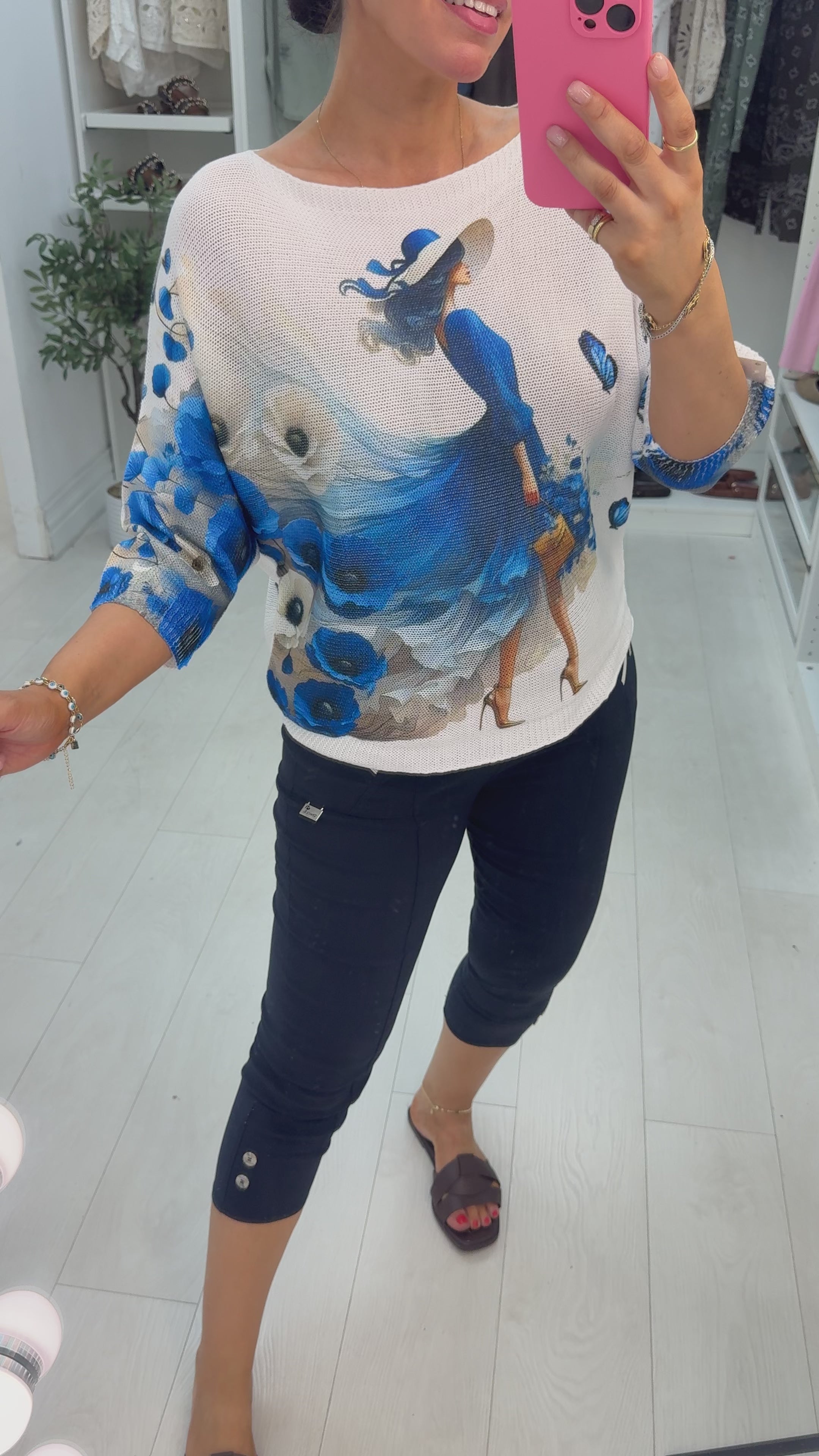 Gian Floral Butterfly Print Batwing Top
