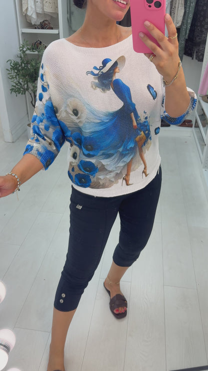 Gian Floral Butterfly Print Batwing Top