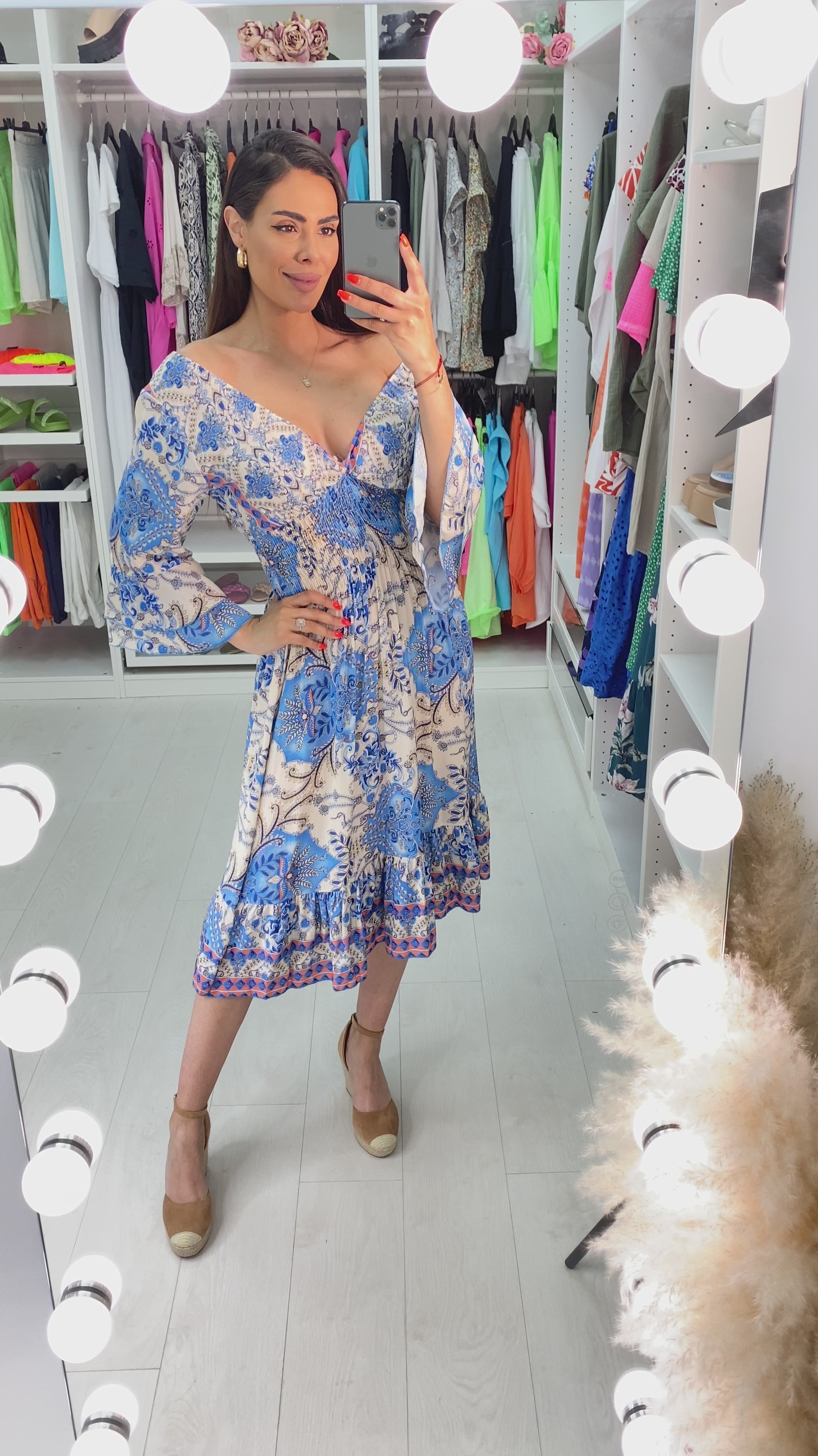 Load video: Kove Blue Paisley Print Ruffle Hem Midi Dress