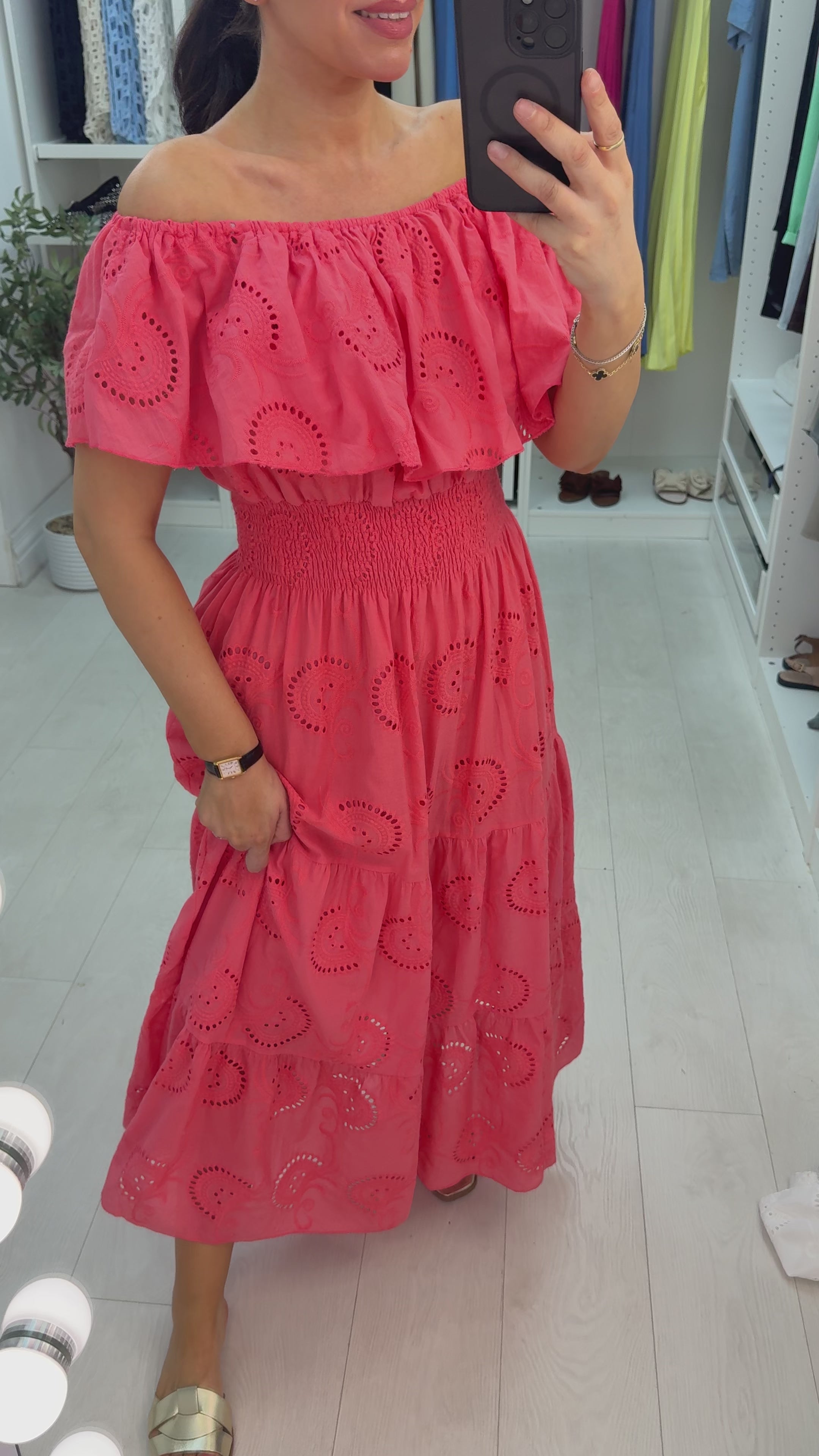Kimora Broderie Anglaise Bardot Maxi Dress