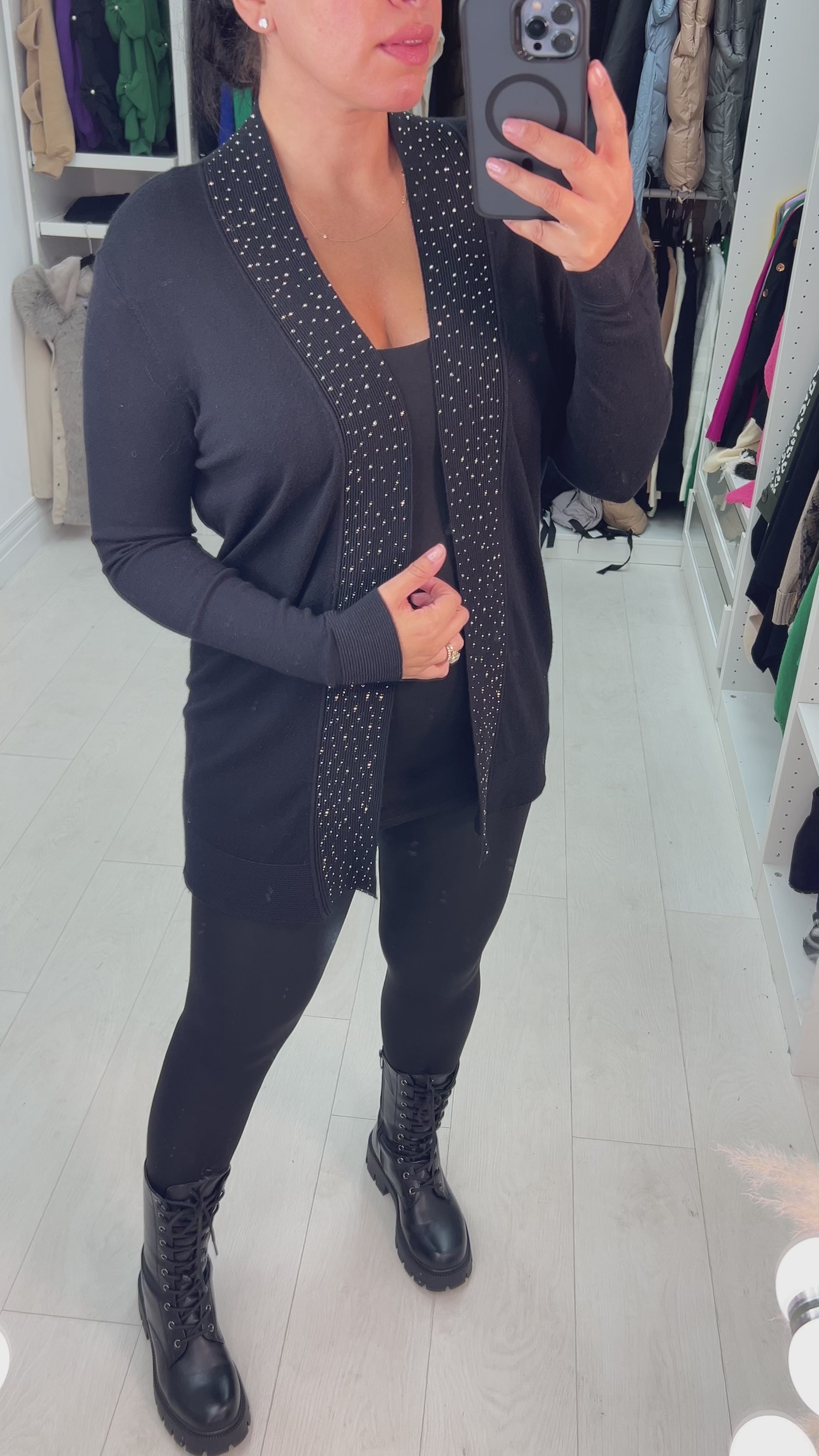 Load video: Mally Diamante Drape Front Cardigan