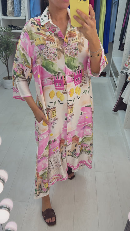 Kaylie Satin Button Front Maxi Shirt Dress