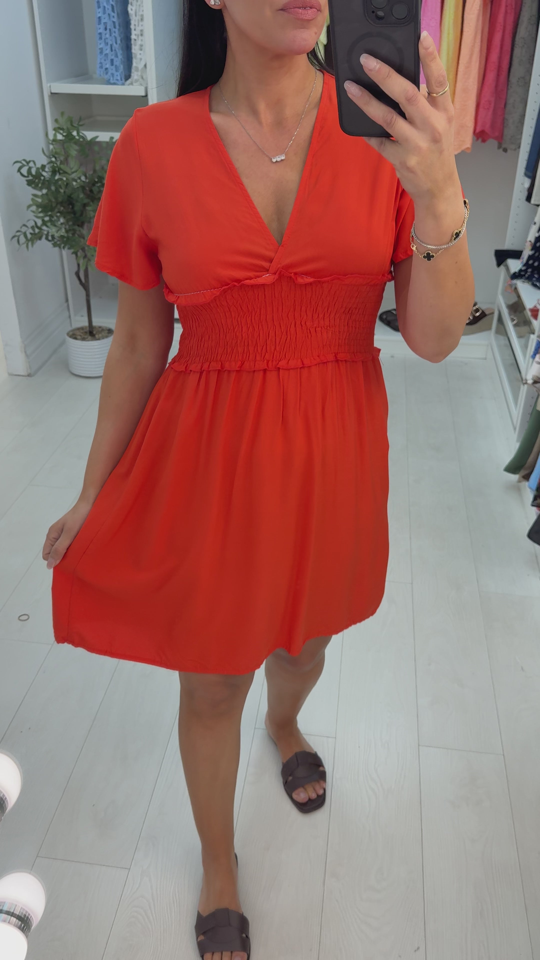 Felicity Plain V Neck Short Sleeve Midi Dress