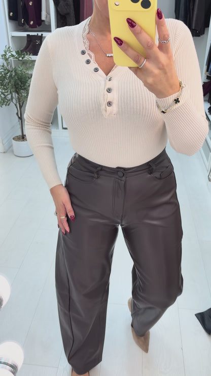 Valery Faux Leather Barrel Leg Trousers