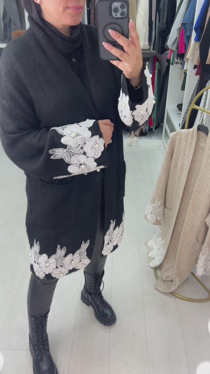 Francesca Pearl and Floral Appliqué Detail Cardigan