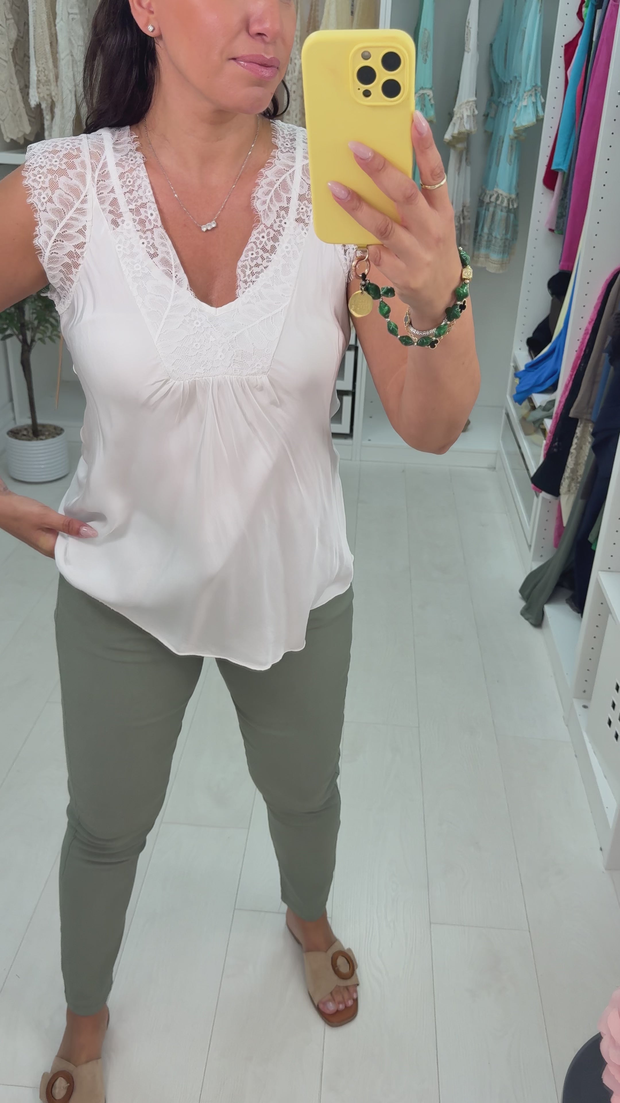 Load video: Luca Lace Trim Detail Satin Top