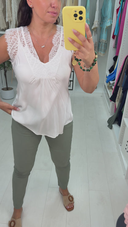 Luca Lace Trim Detail Satin Top