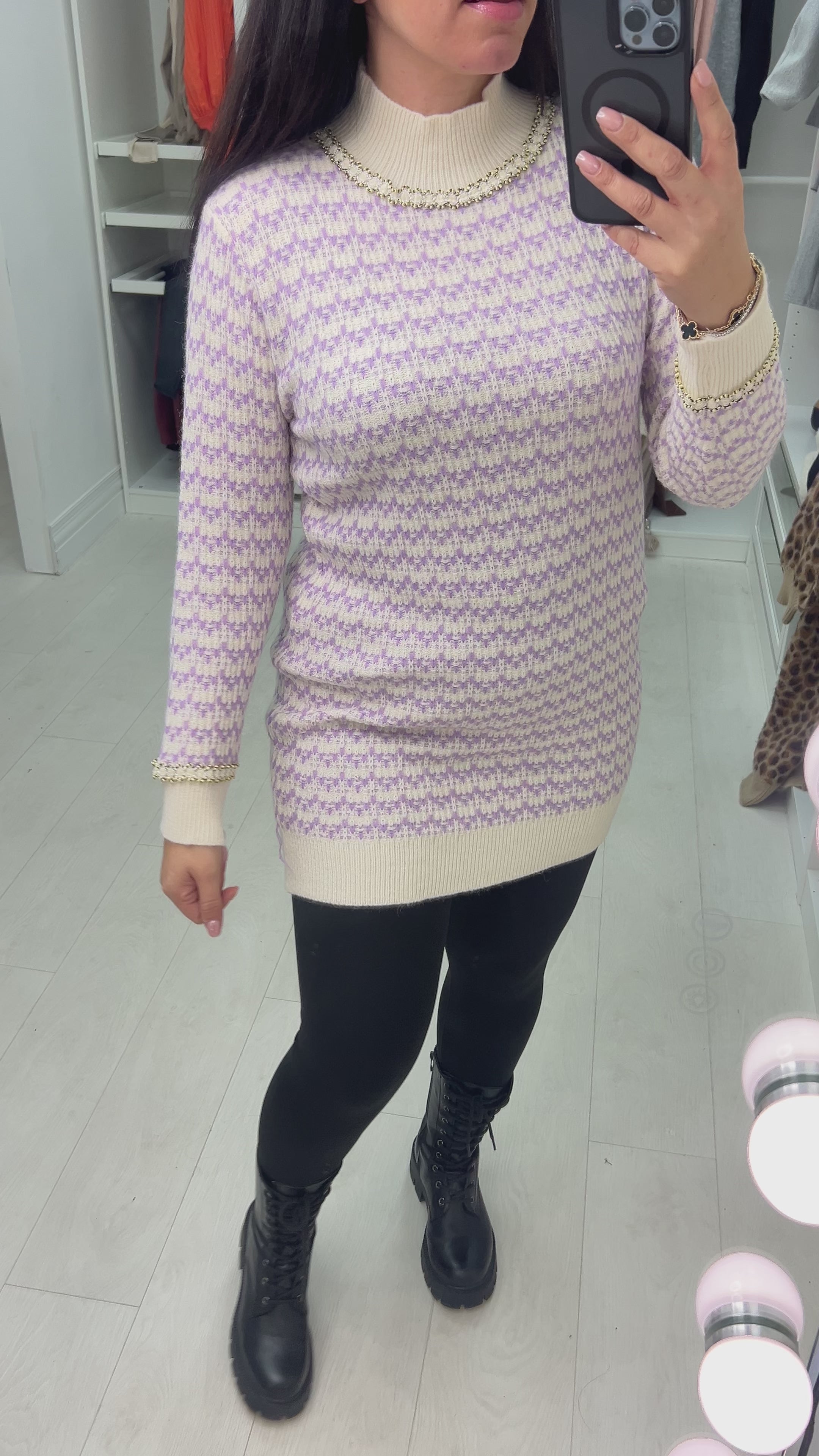 Load video: Gabriele Boucle Effect Knit Jumper Dress