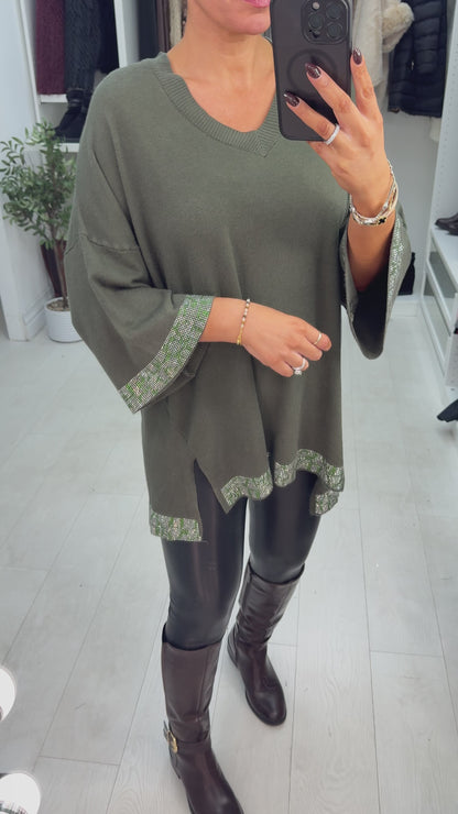 Janet Diamante Trim V-neck Jumper