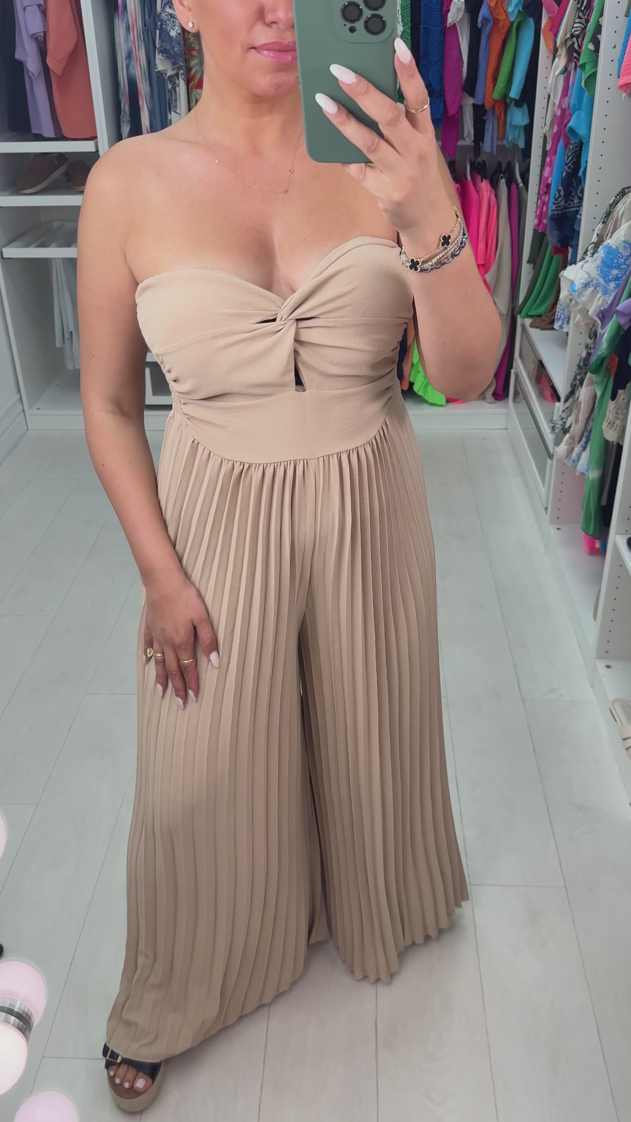 Load video: Agostina Pleated Jumpsuit With Padded Bust