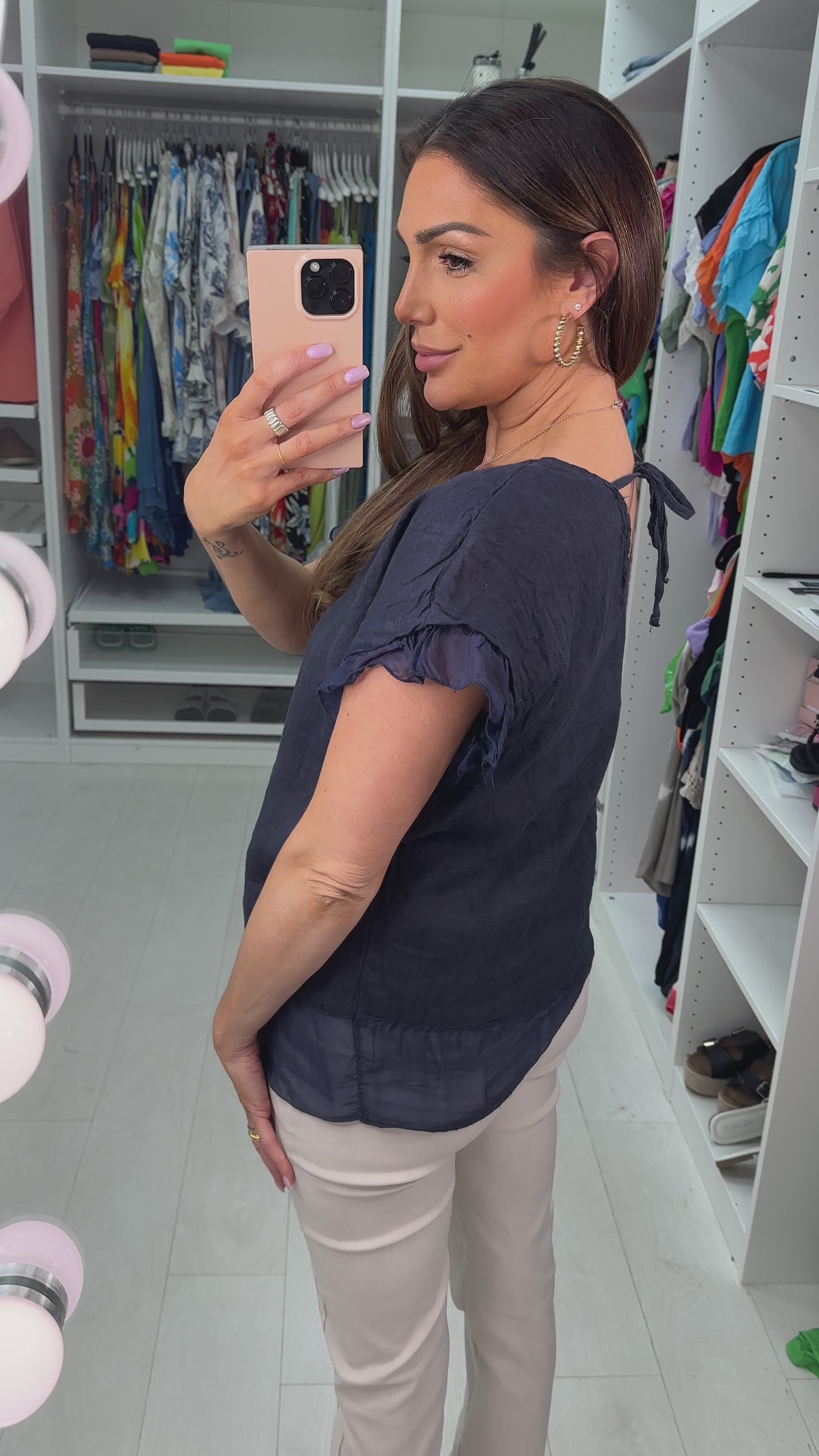 Keira Plain Tie Detail Linen Top