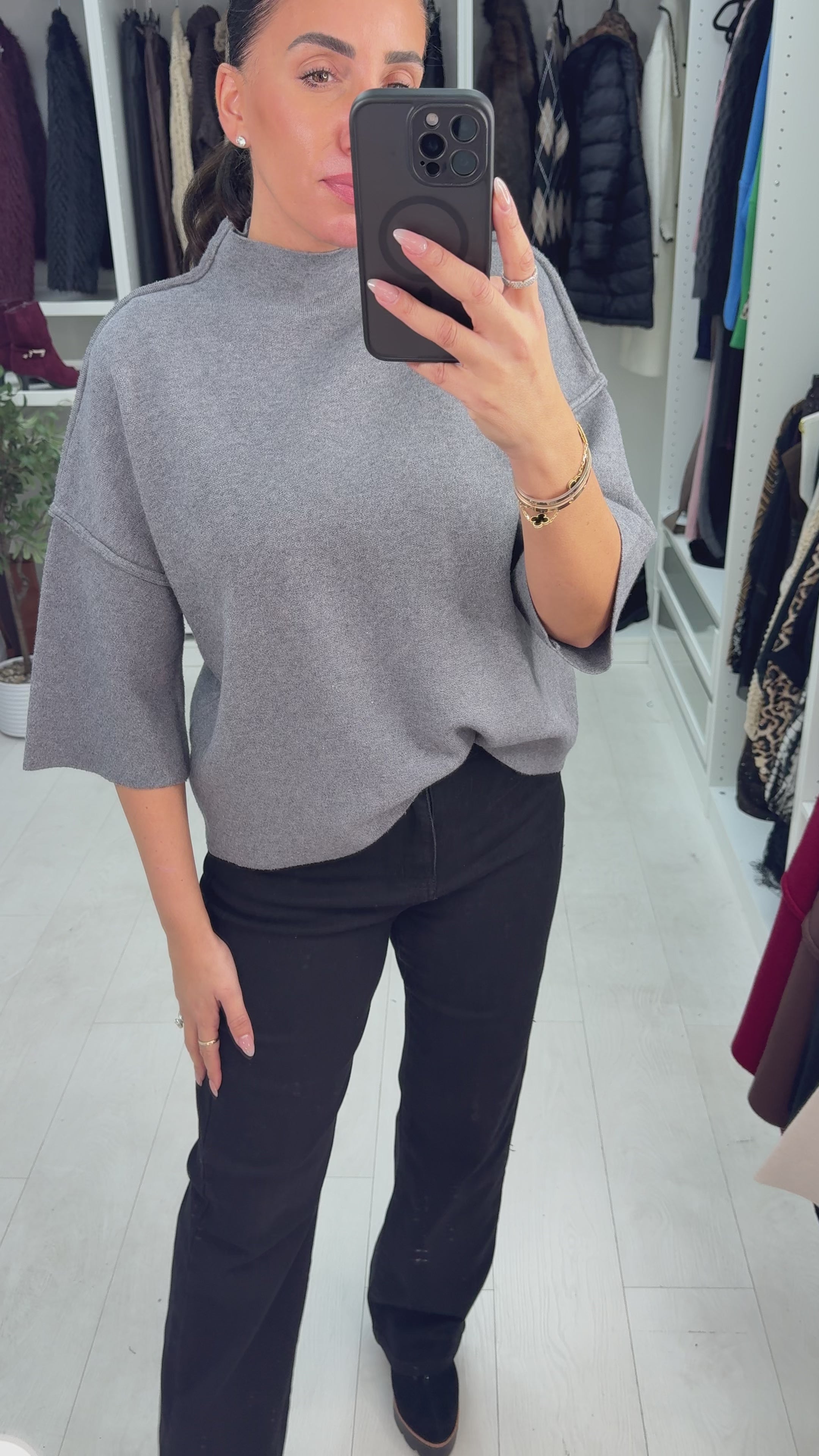 Vendetta Plain High Neck 3/4 Sleeve Jumper