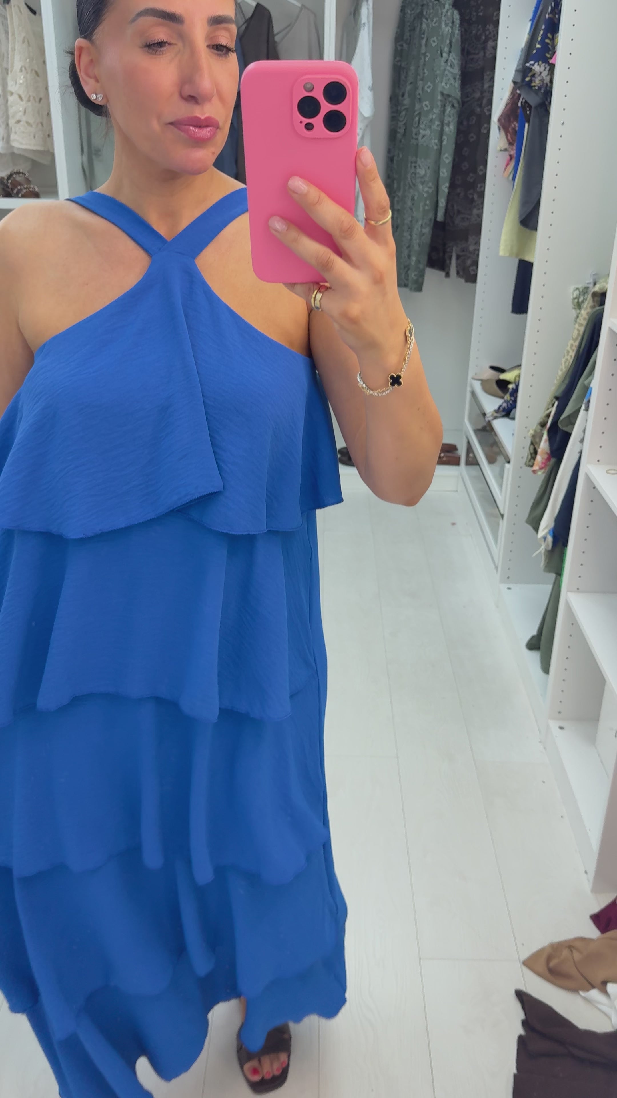 Wendelyn Plain Ruffled Halter Neck Maxi Dress