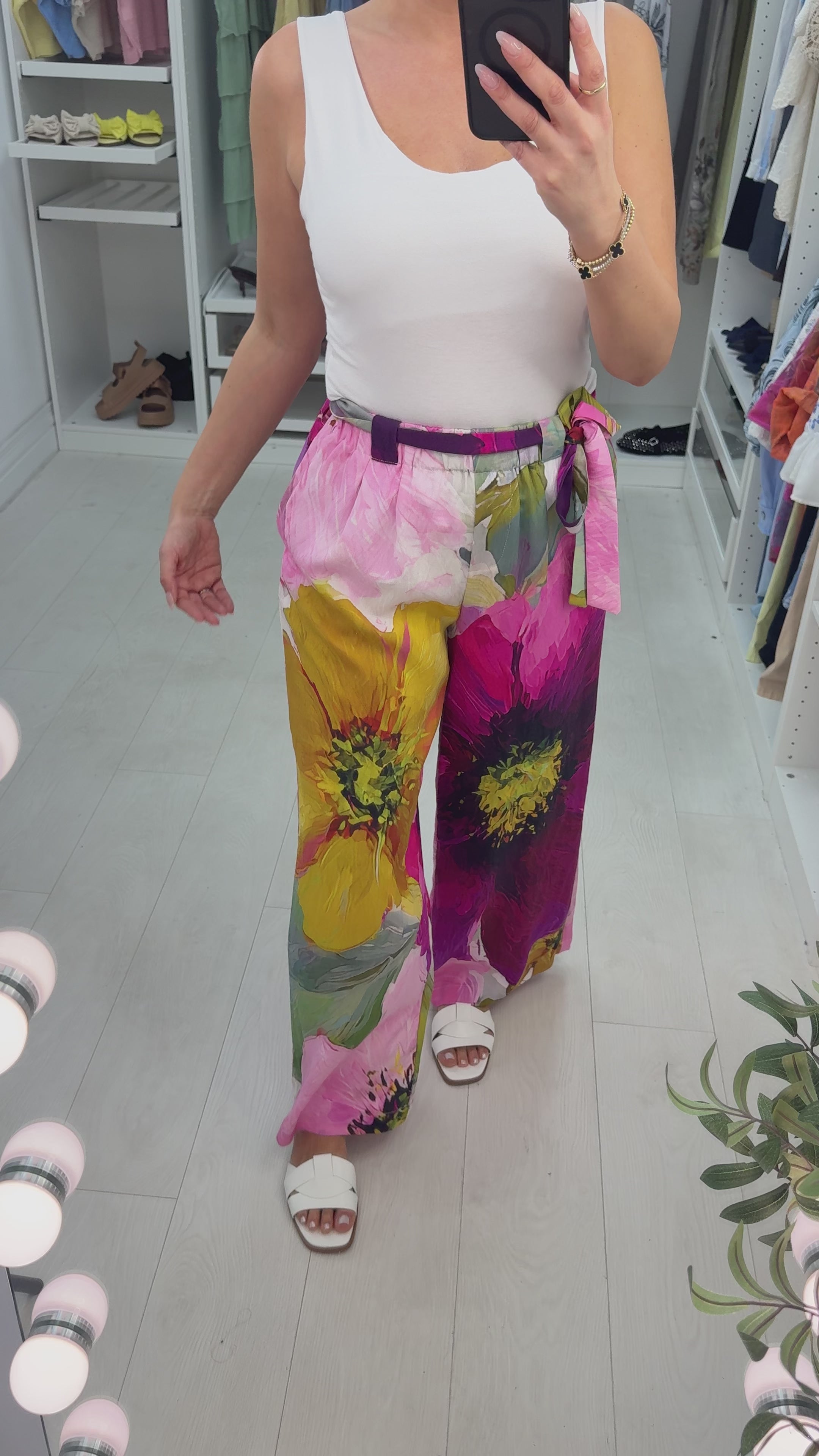 Load video: Ellen Floral Print Belted Wide Leg Trousers