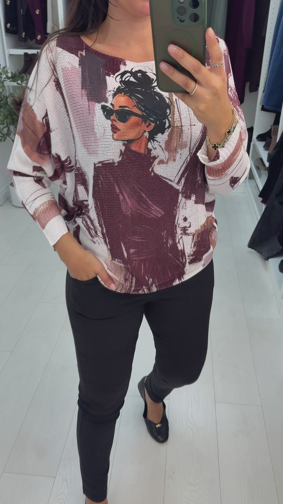 Candella Paris Print Batwing Top