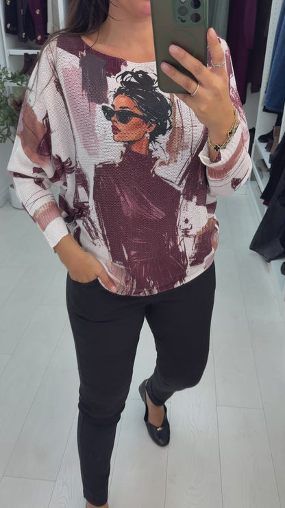Candella Paris Print Batwing Top