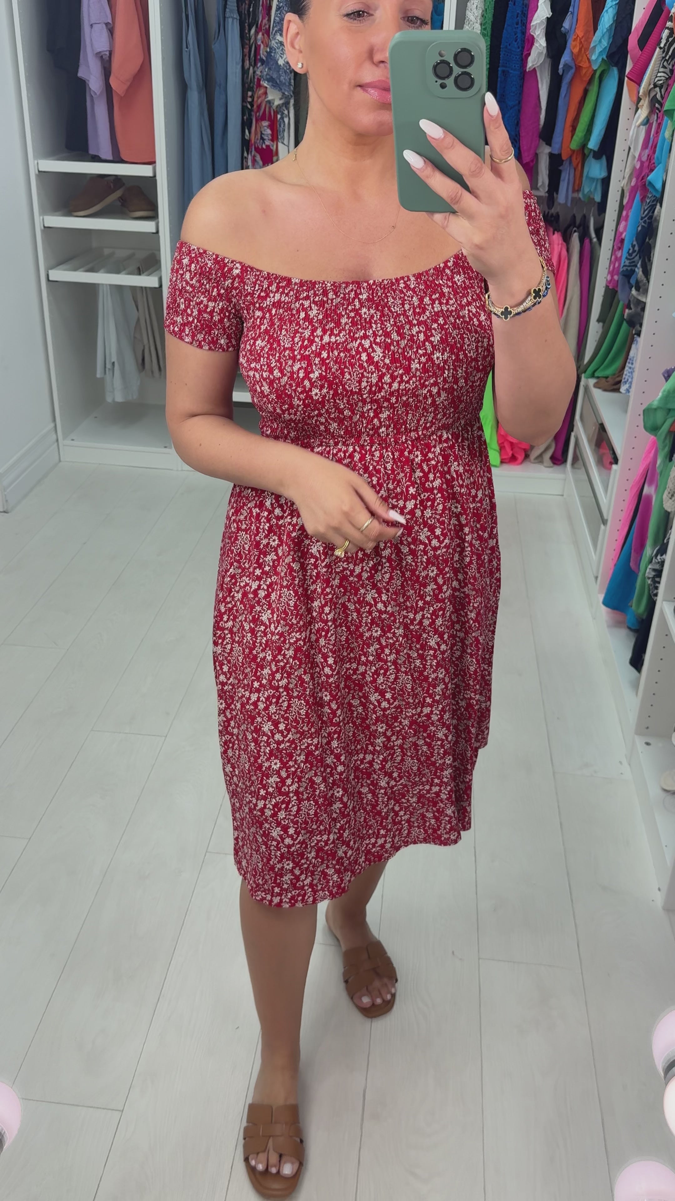 Load video: Callie Floral Bardot Dress