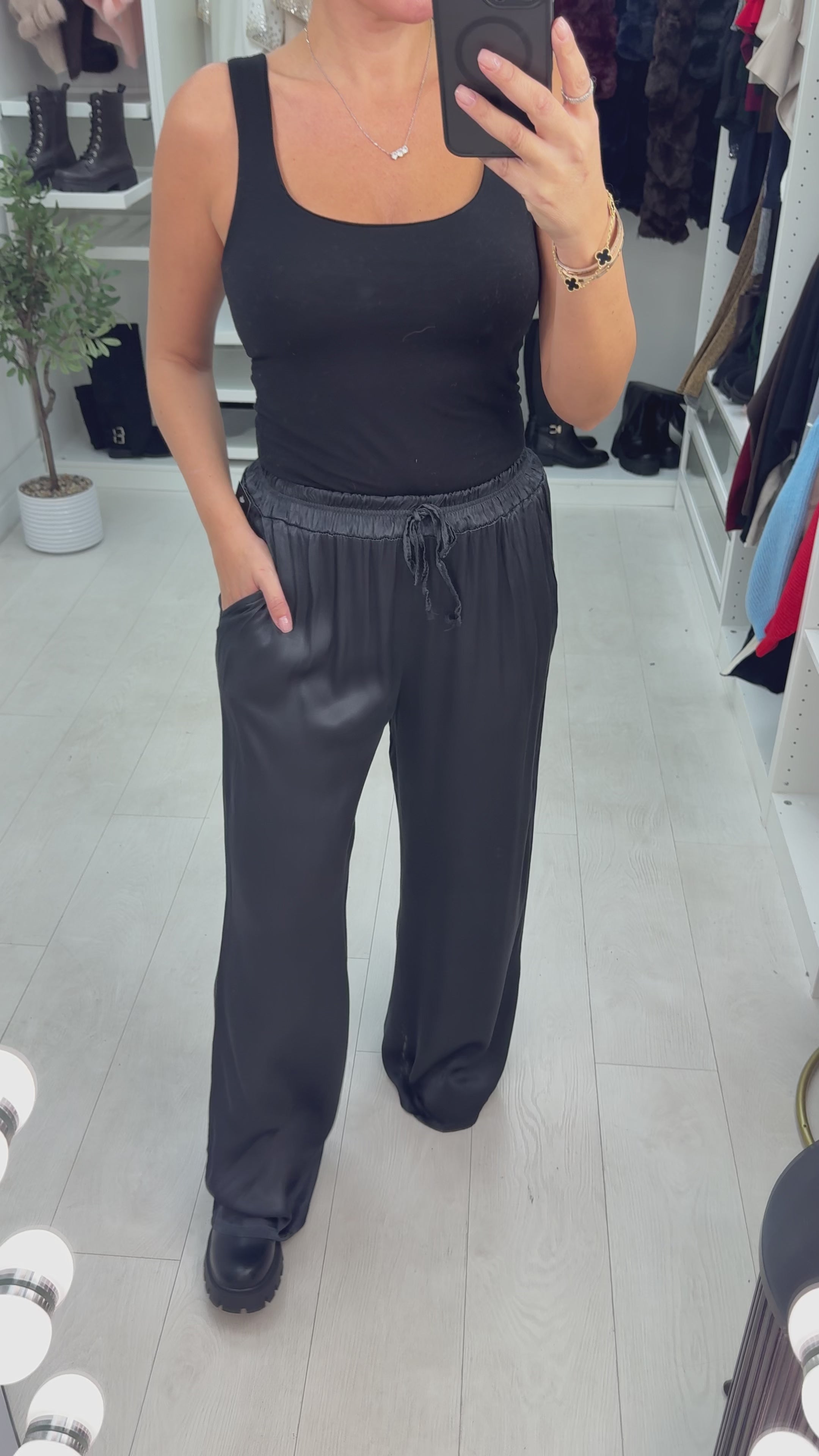 Load video: Hope Elasticated Plain Satin Trousers