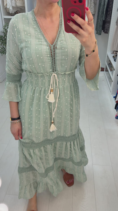 Luni Embroided V Neck Maxi Dress