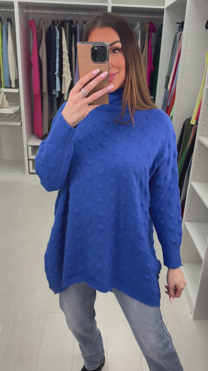 Danni Plain Textured High Neck Loose Fit Jumper