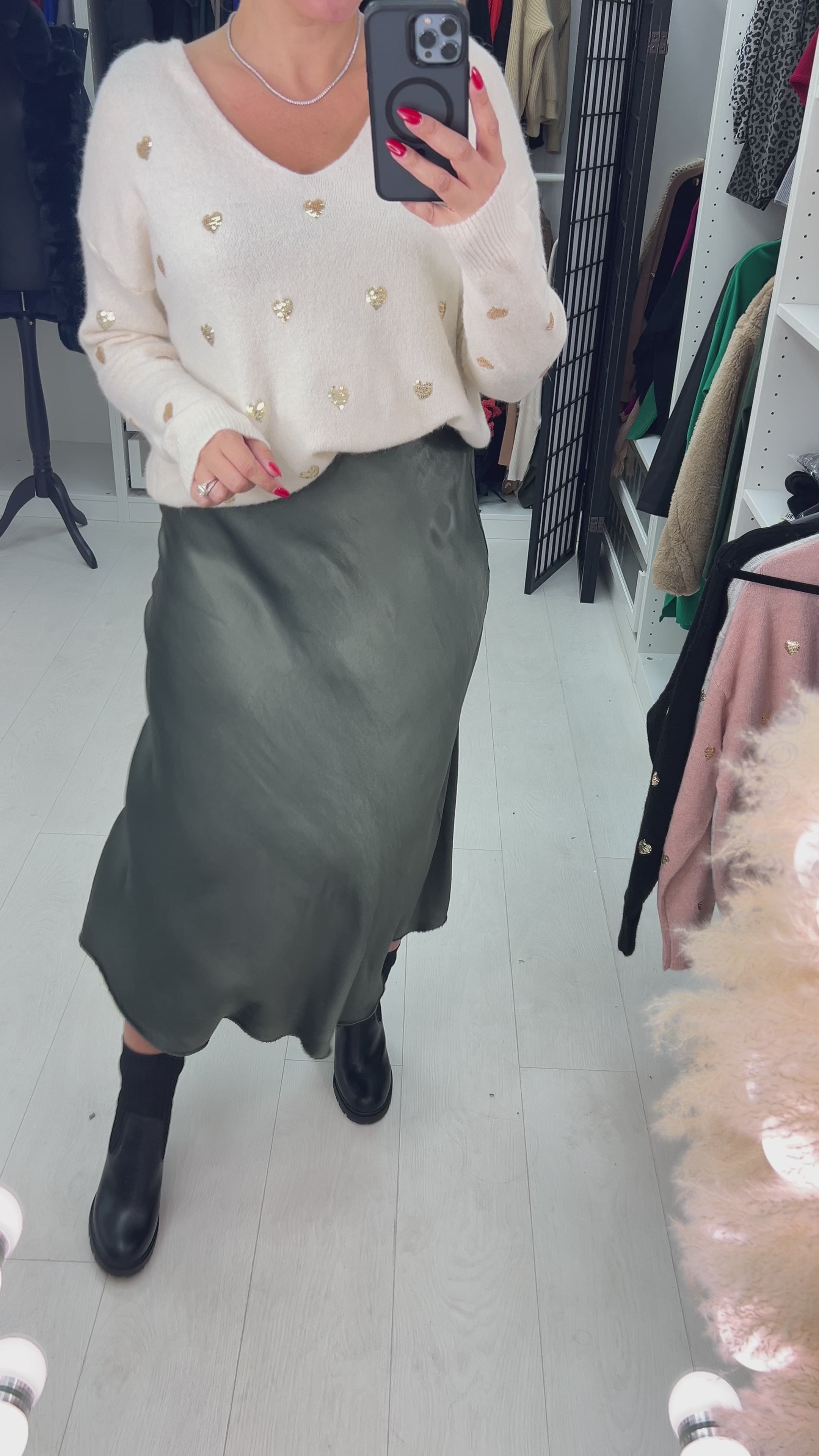 Drea Elasticated Waist Satin Midi Skirt