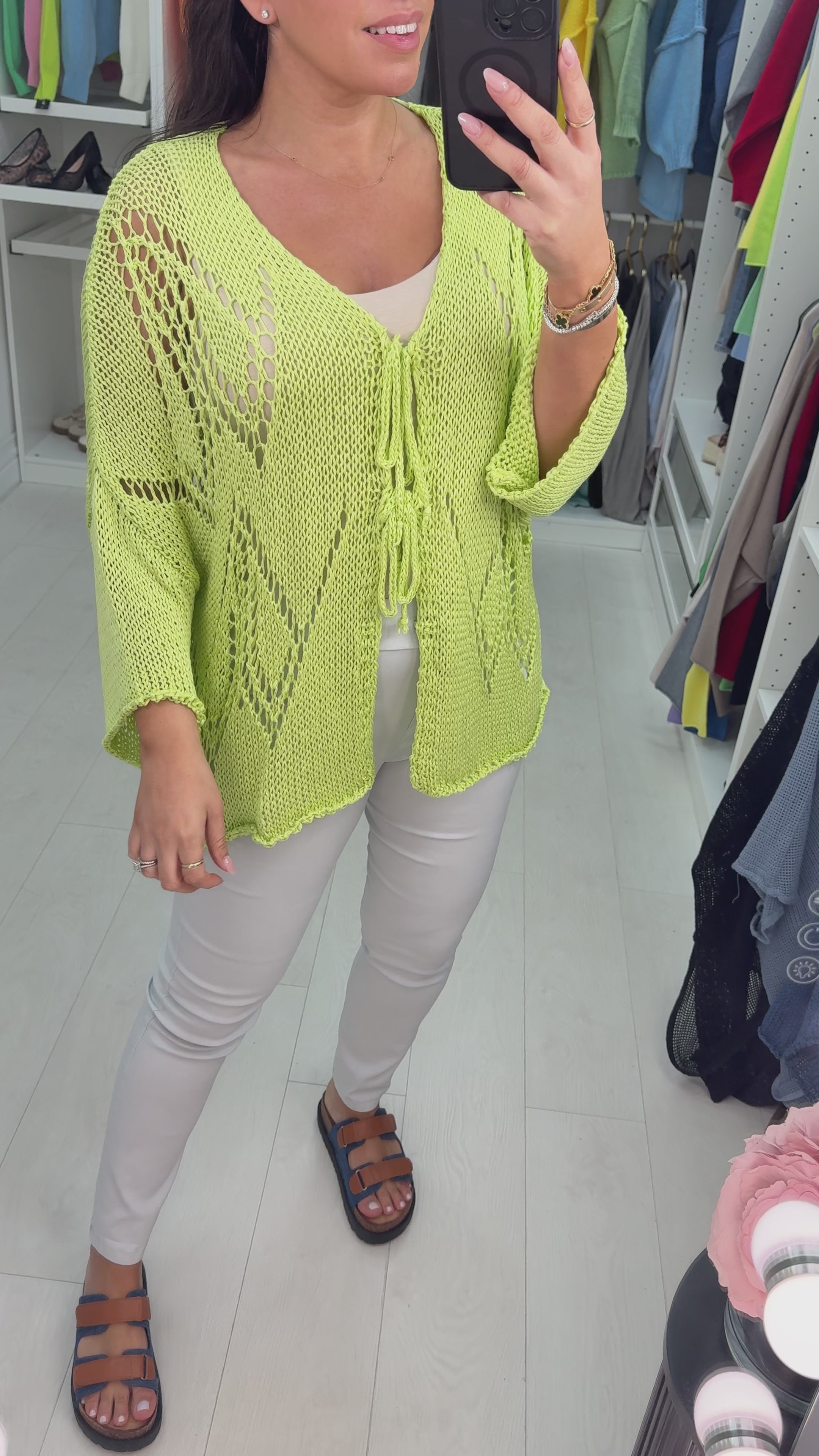 Load video: Mindie Tie Front Crochet Cardigan