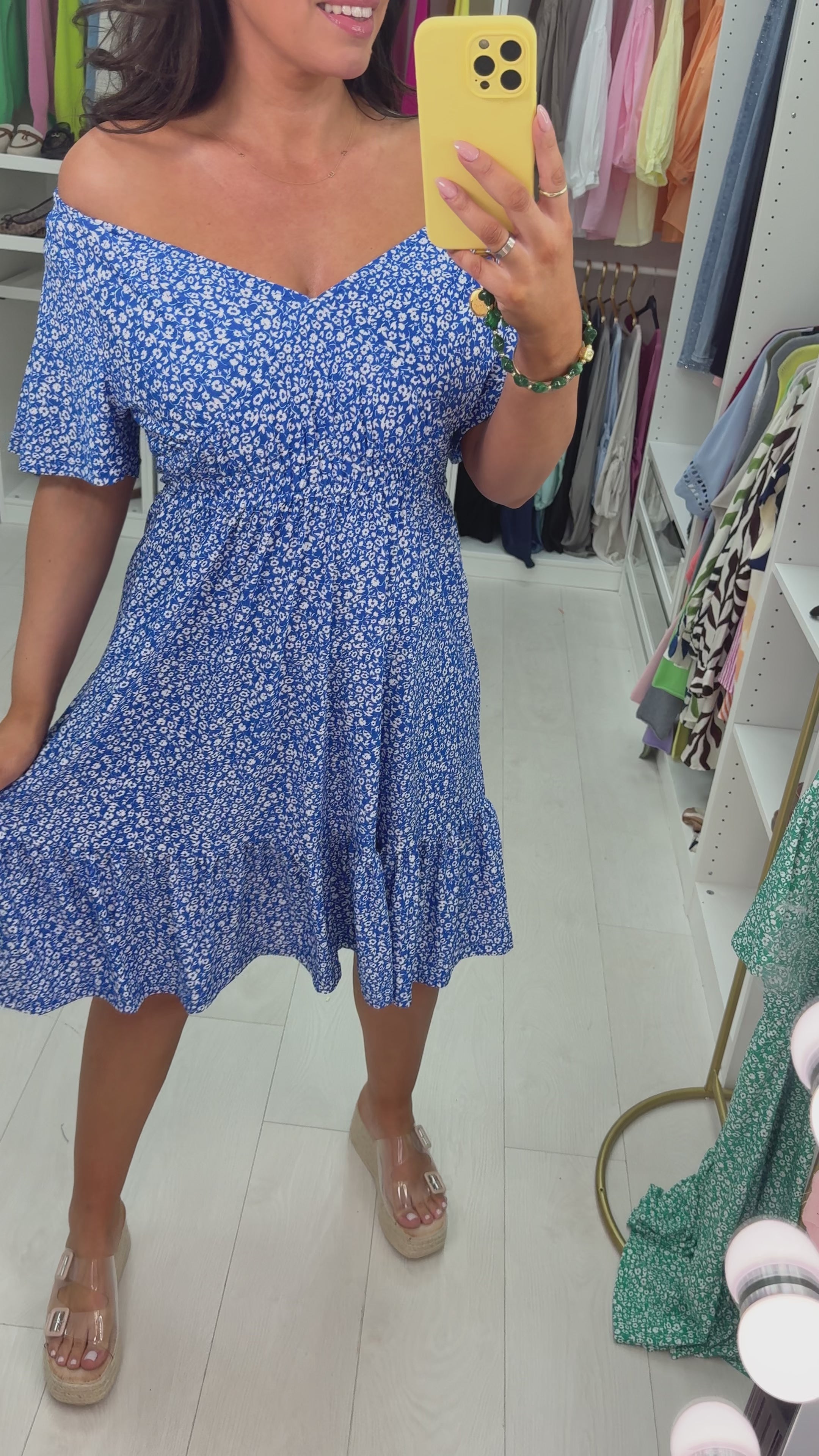 Load video: Pauline Floral Print Elasticated Waist V Neck Dress