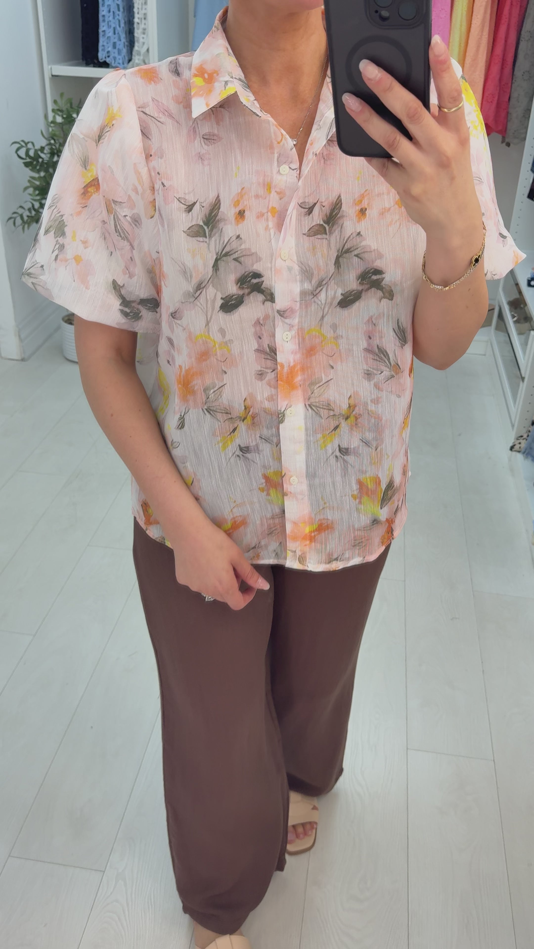 Load video: Zavana Floral Print Balloon Sleeve Shirt
