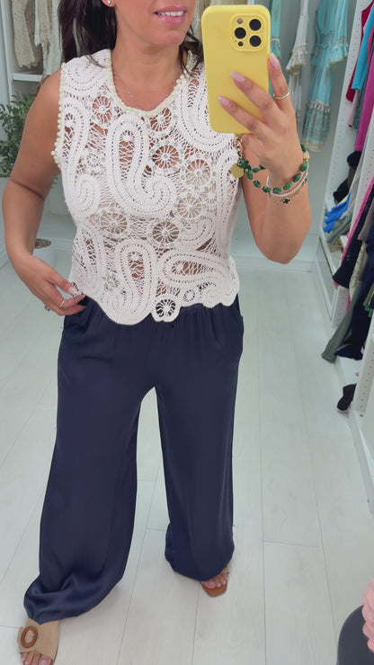 Ezora Sleeveless Embellished Crochet Top