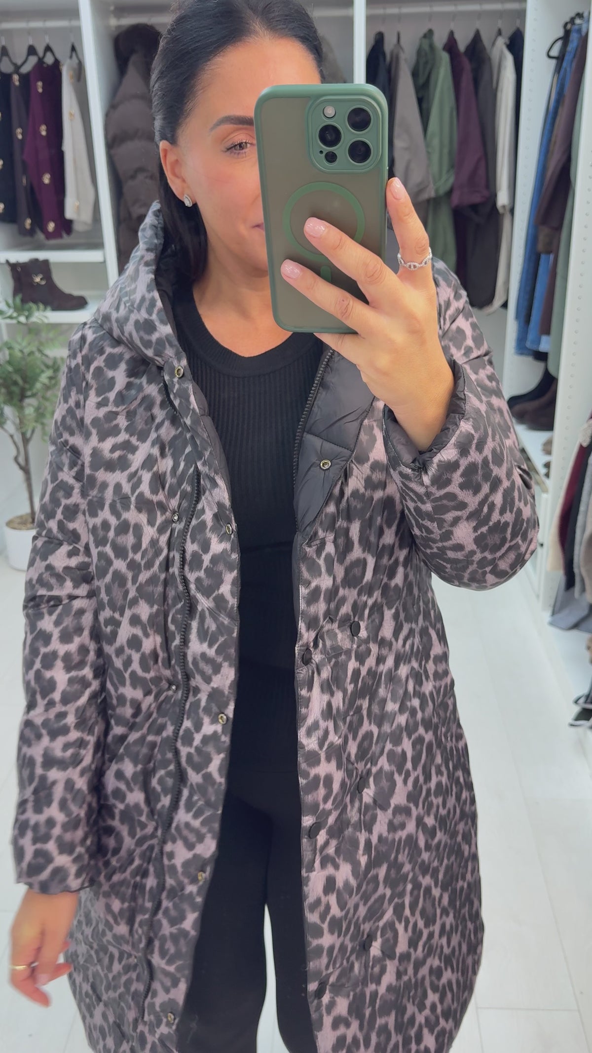 Corinne Reversible Longline Leopard Puffer Coat