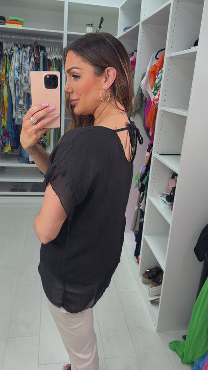 Keira Plain Tie Detail Linen Top