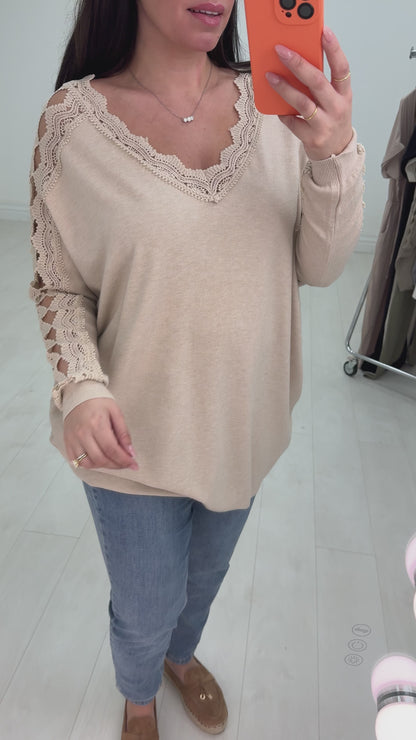 Dayla Crochet Sleeve Super Soft Oversized Knit Jumper