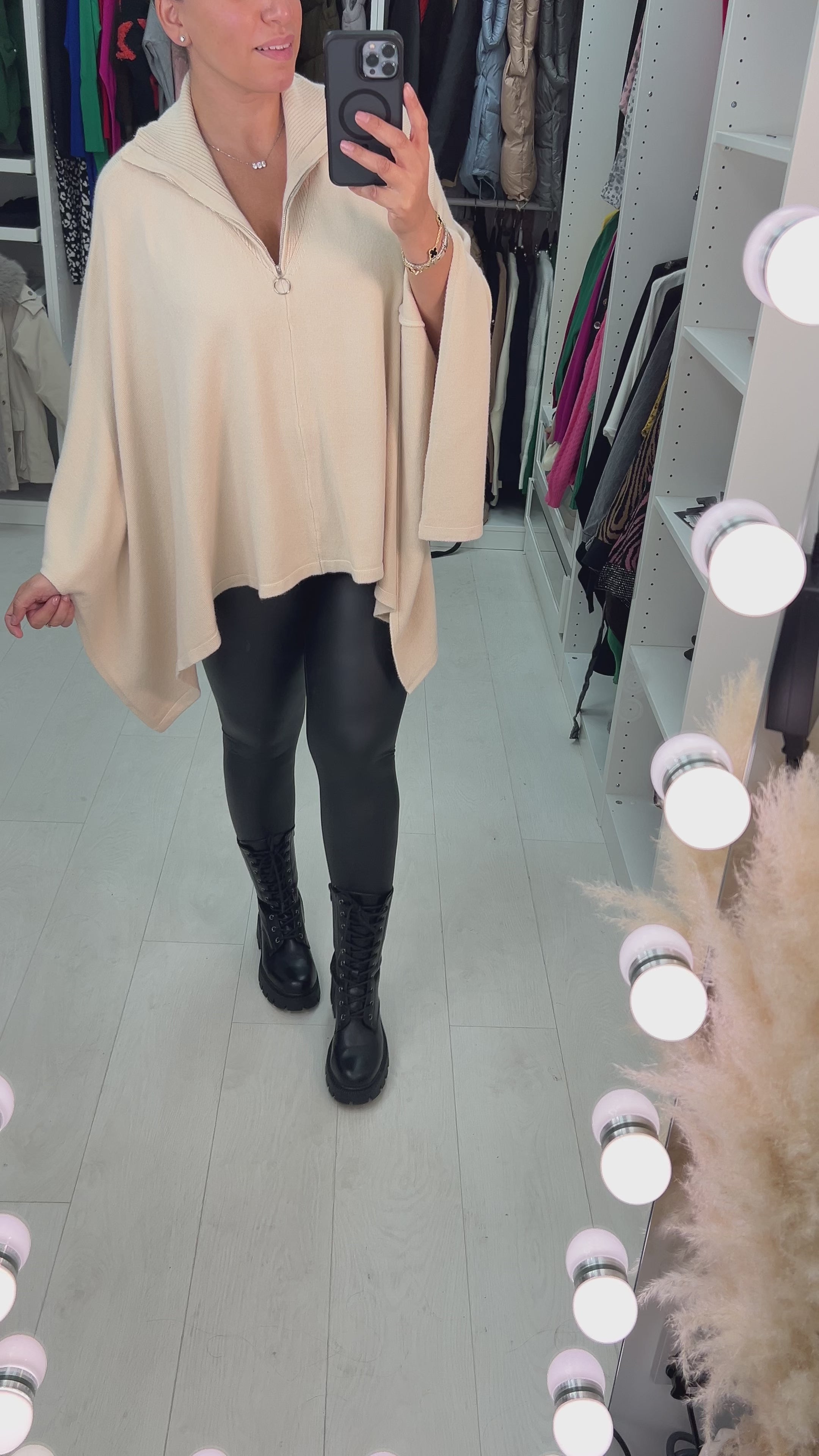 Diego Funnel Zip Neck Soft Knit Short Poncho