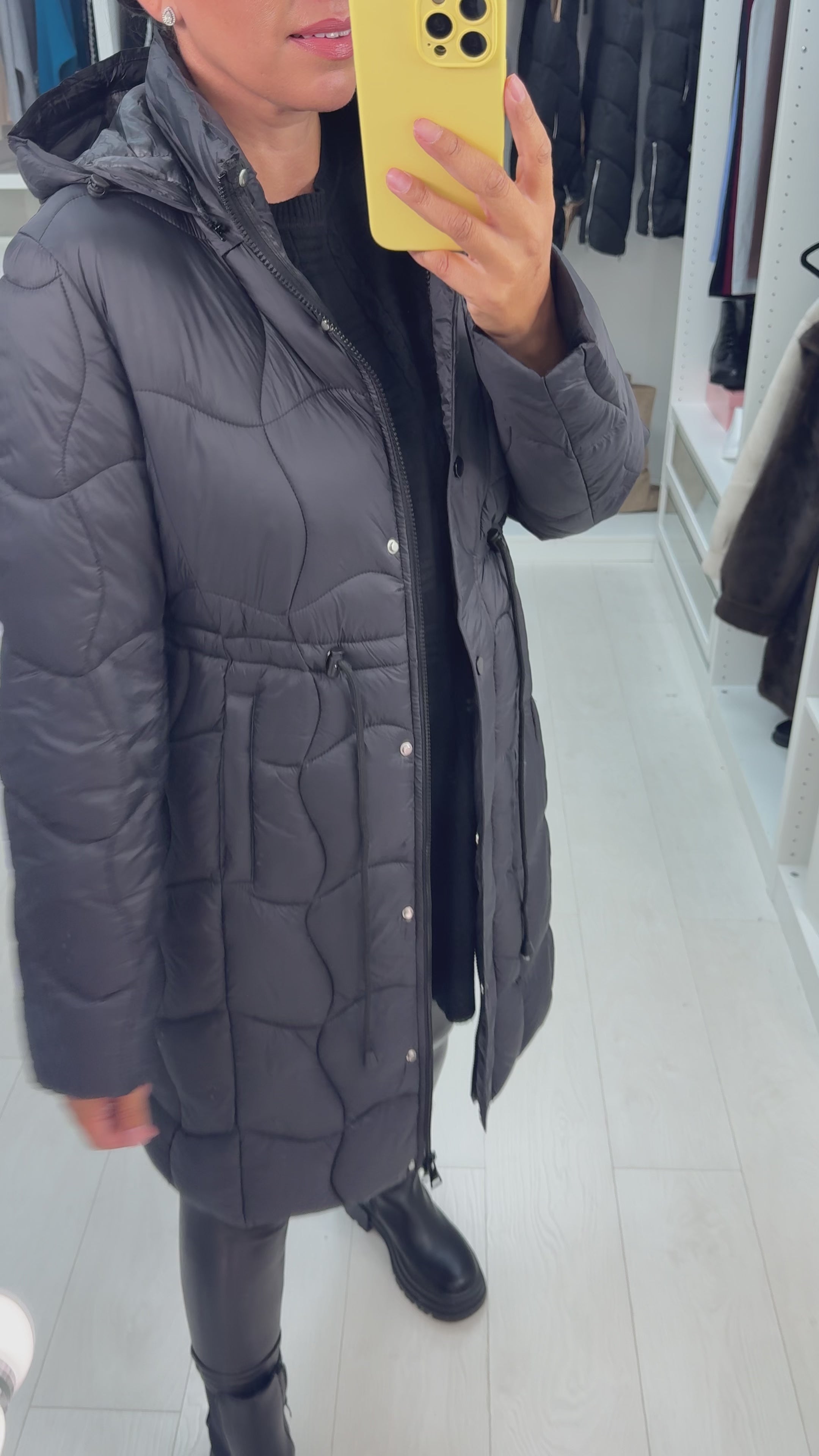 Alexis Quilted Toggle Waist Longline Coat