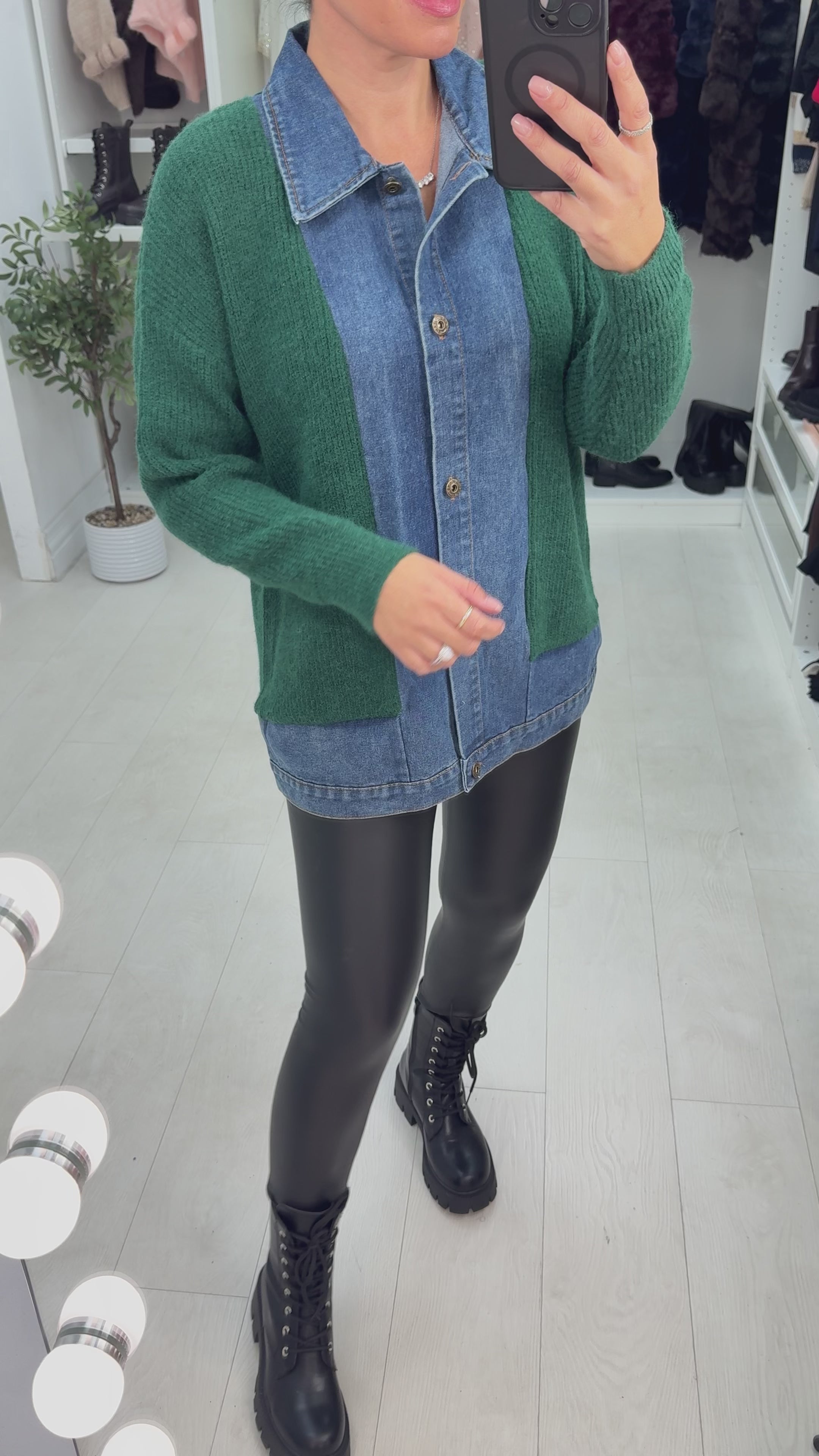 Load video: Kimber Denim Detail Knitted Longline Jumper