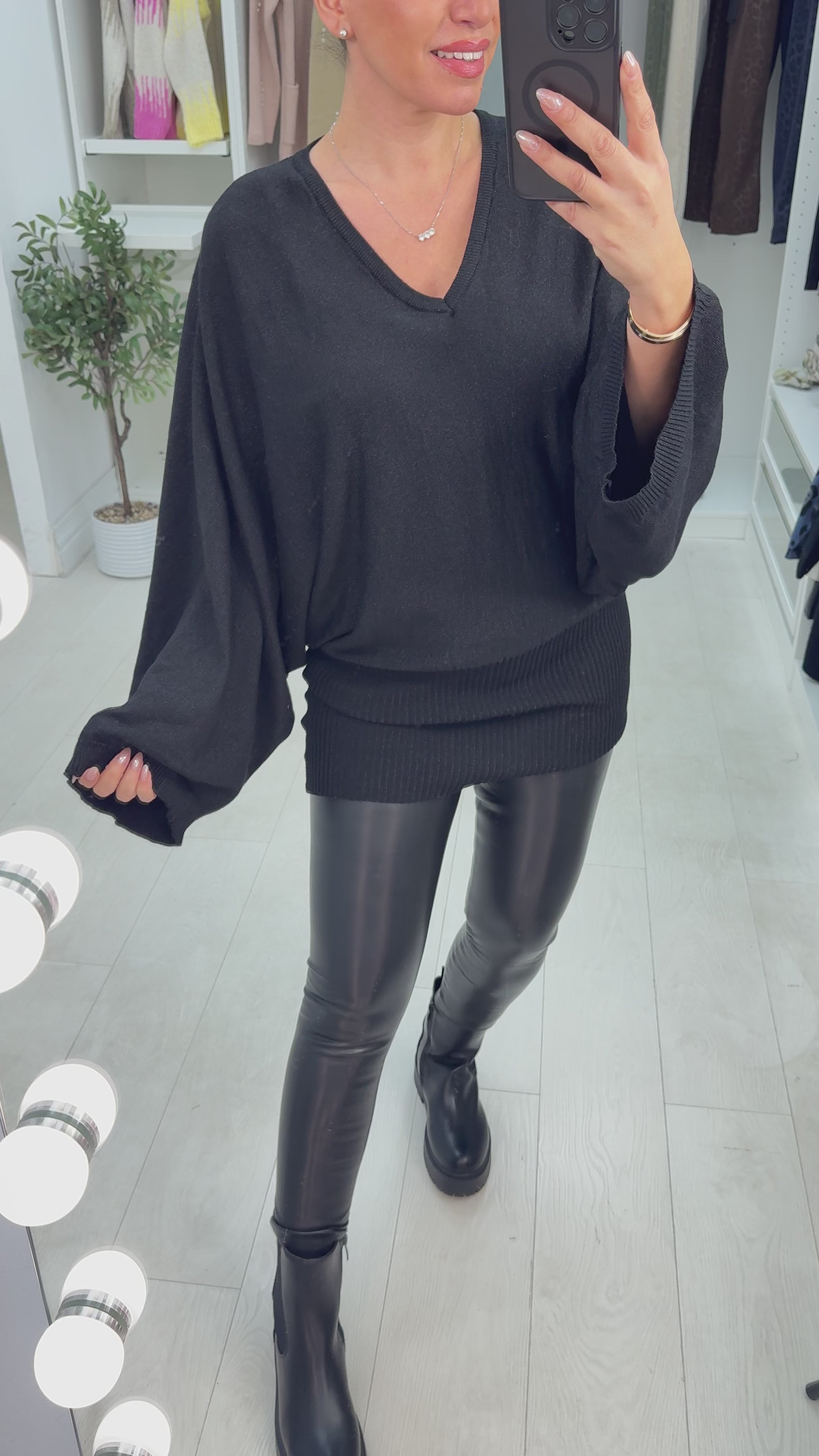 Glinda Lurex V Neck Batwing Sleeve Jumper